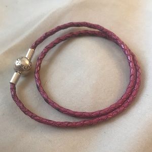 AUTHENTIC Pink Leather Charm Bracelet w Bag